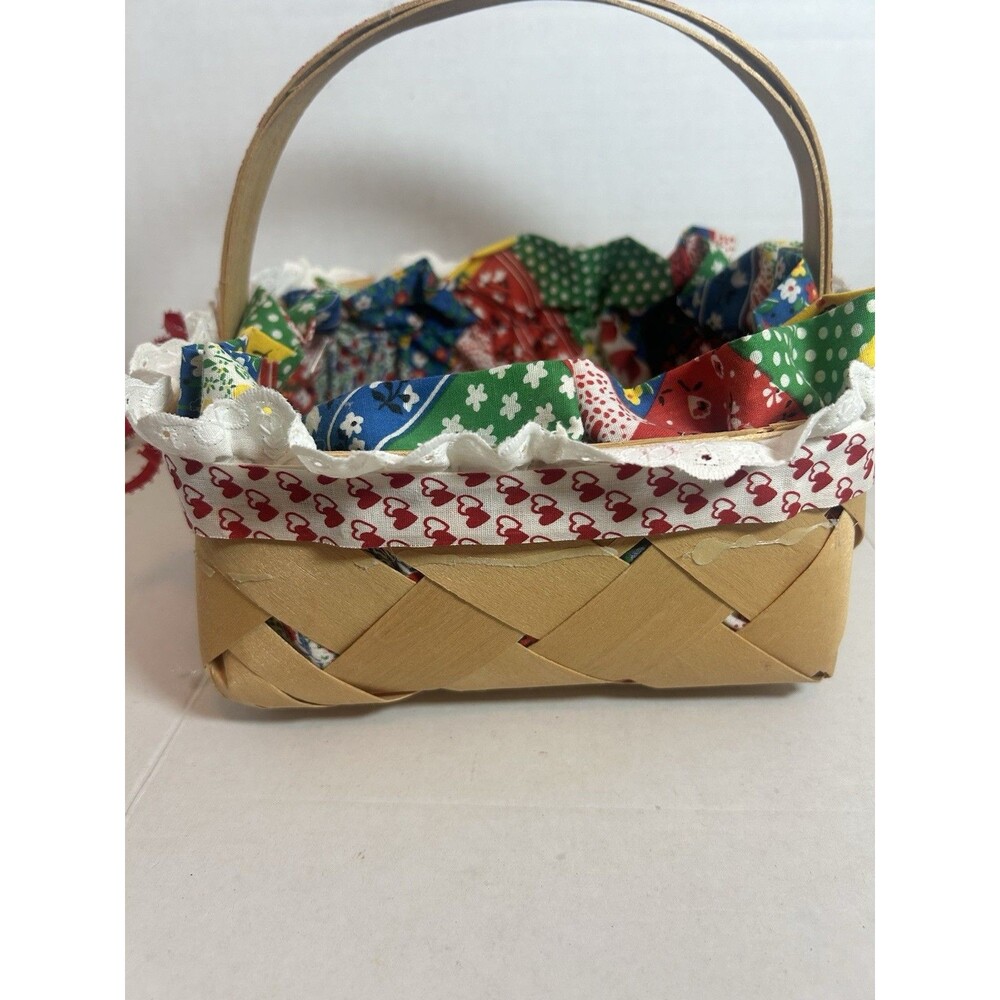 Woven Basket Fabric Cushioned Liner Heart Trim 7.5” Farmhouse Grannycore Decor - Picture 7 of 16